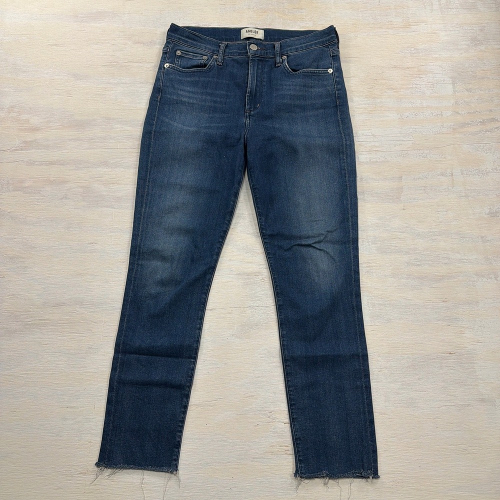 AGOLDE Jeans Sophie 28 High Rise Raw Hem Skinny Blue Denim Womens